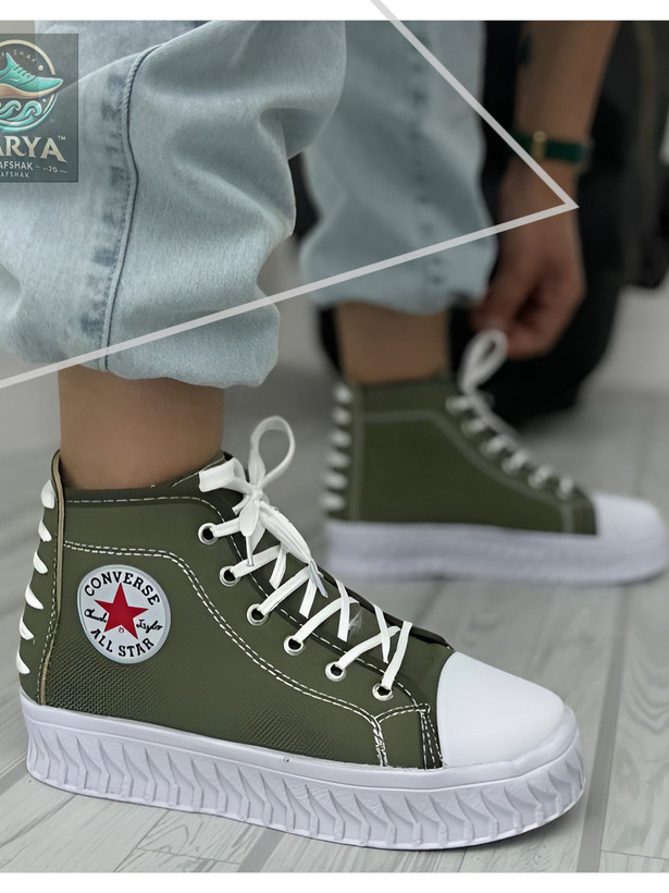 خرید کفش کتونی زنانه آل استار ساقدار سبز آدامسی