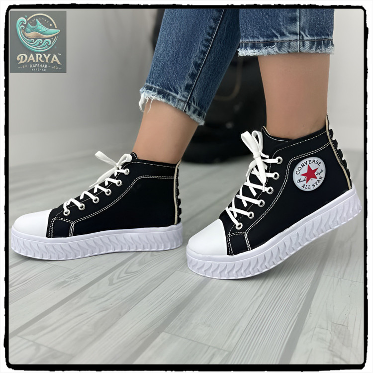 خرید کفش کتونی زنانه آل استار ساقدار مشکی